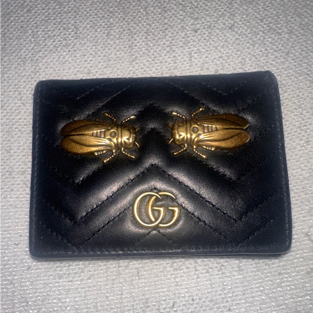 Auth Gucci Matelasse black cicada card case wallet